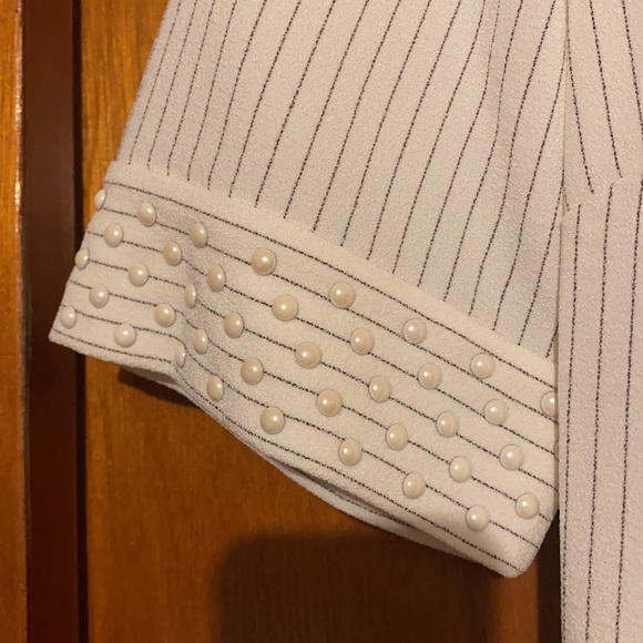 White w/ Black pin stripes, mock neck dress with short sleeves - Picture 3 of 3